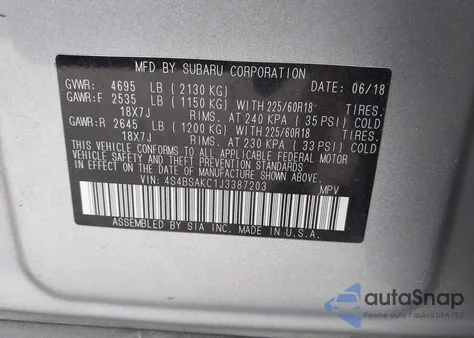 2018 Subaru Outback 2.5I Limited из США, поврежденный, VIN 4S4BSAKC1J3387203